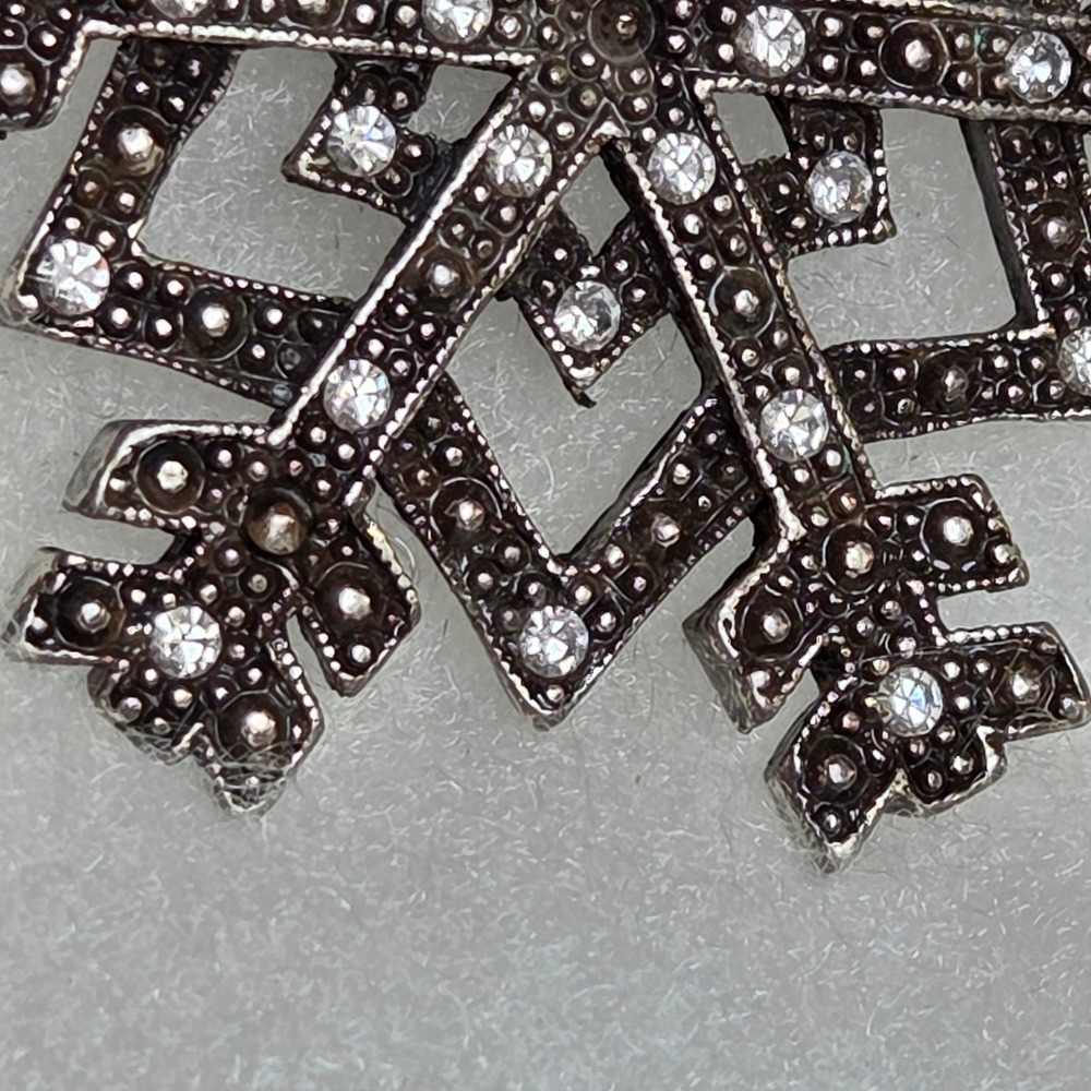 Vintage AK Geometric Rhinestone Brooch Gunmetal Silver Tone Art Deco Signed - Picture 7 of 8
